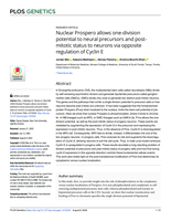 Nuclear Prospero allows one-division potential to neural precursors and post-mitotic status to neurons via opposite regulation of Cyclin E